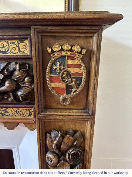 Cheminée d’applique avec trumeau, bois sculpté et doré, éléments du XVIIIᵉ et XIXᵉ siècles Cheminée d’applique avec trumeau, bois sculpté et doré, éléments du XVIIIᵉ et XIXᵉ siècles-4