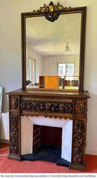 Cheminée d’applique avec trumeau, bois sculpté et doré, éléments du XVIIIᵉ et XIXᵉ siècles Cheminée d’applique avec trumeau, bois sculpté et doré, éléments du XVIIIᵉ et XIXᵉ siècles-5