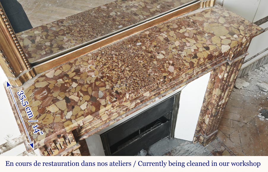 Cheminée cannelée de style Louis XVI, en marbre Brèche d'Alep rouge Cheminée cannelée de style Louis XVI, en marbre Brèche d'Alep rouge-7