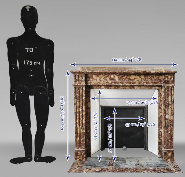 Cheminée cannelée de style Louis XVI, en marbre Brèche d'Alep rouge Cheminée cannelée de style Louis XVI, en marbre Brèche d'Alep rouge-8