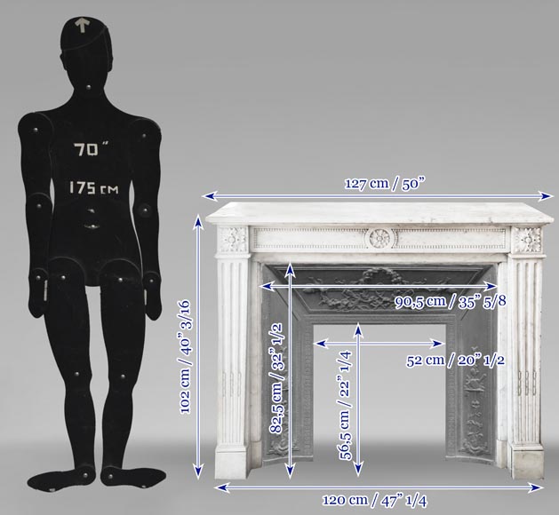 Cheminée de style Louis XVI à décor de perle, en marbre de Carrare Cheminée de style Louis XVI à décor de perle, en marbre de Carrare-10