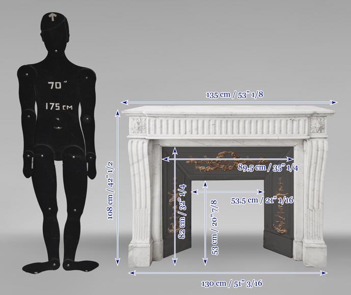 Cheminée de style Louis XVI en marbre demi statuaire, à décor rudenté Cheminée de style Louis XVI en marbre demi statuaire, à décor rudenté-10