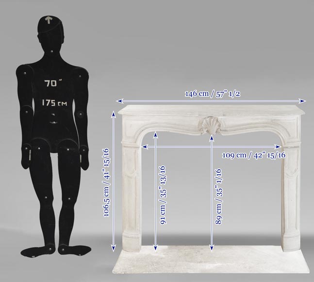 Cheminée de style Louis XV en pierre, décorée d'une coquille Cheminée de style Louis XV en pierre, décorée d'une coquille-11