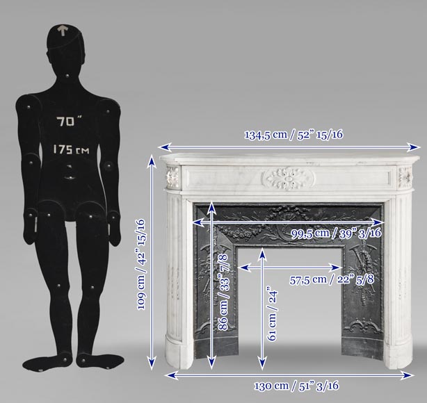 Cheminée de style Louis XVI en marbre de Carrare, aux angles arrondis Cheminée de style Louis XVI en marbre de Carrare, aux angles arrondis-11
