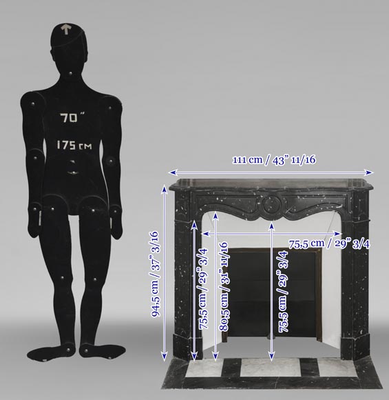 Cheminée de style Louis XV modèle Pompadour en marbre noir moucheté Cheminée de style Louis XV modèle Pompadour en marbre noir moucheté-10