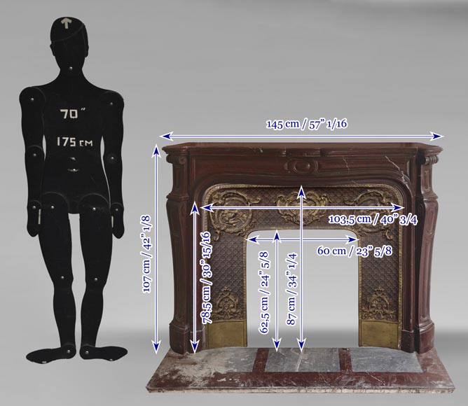 Cheminée galbée de style Louis XV modèle Pompadour, en marbre griotte Cheminée galbée de style Louis XV modèle Pompadour, en marbre griotte-11