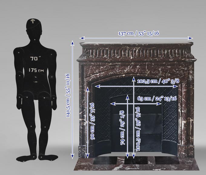 Cheminée de style Louis XVI à acrotère en marbre Rouge du Nord Cheminée de style Louis XVI à acrotère en marbre Rouge du Nord-10