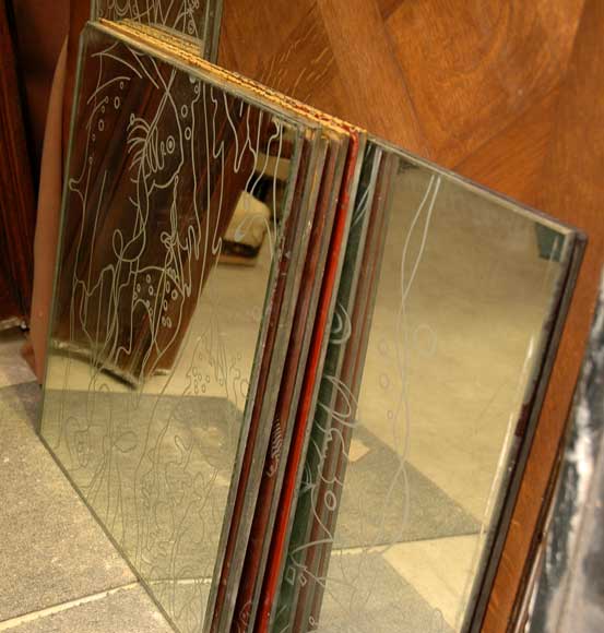 Cheminée en travertin de 1940 avec mur de miroirs Cheminée en travertin de 1940 avec mur de miroirs-2