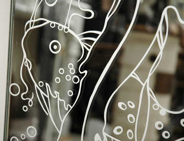 Cheminée en travertin de 1940 avec mur de miroirs Cheminée en travertin de 1940 avec mur de miroirs-4