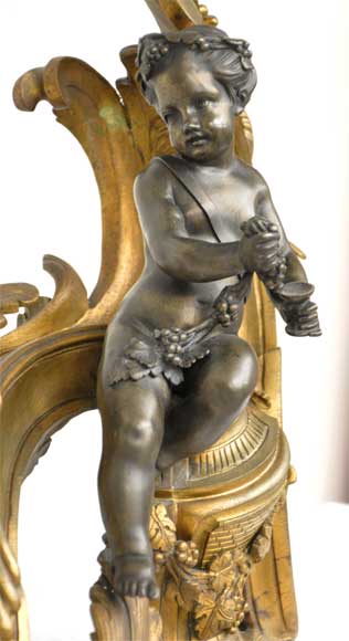 Chenets anciens à l'Allégorie du Vin, en bronze à deux patines Chenets anciens à l'Allégorie du Vin, en bronze à deux patines-4