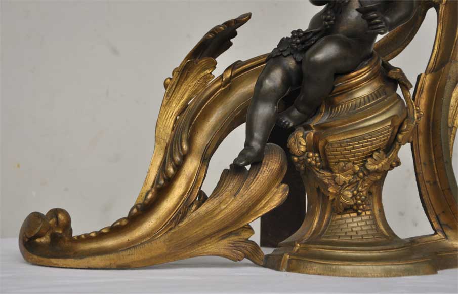 Chenets anciens à l'Allégorie du Vin, en bronze à deux patines Chenets anciens à l'Allégorie du Vin, en bronze à deux patines-6