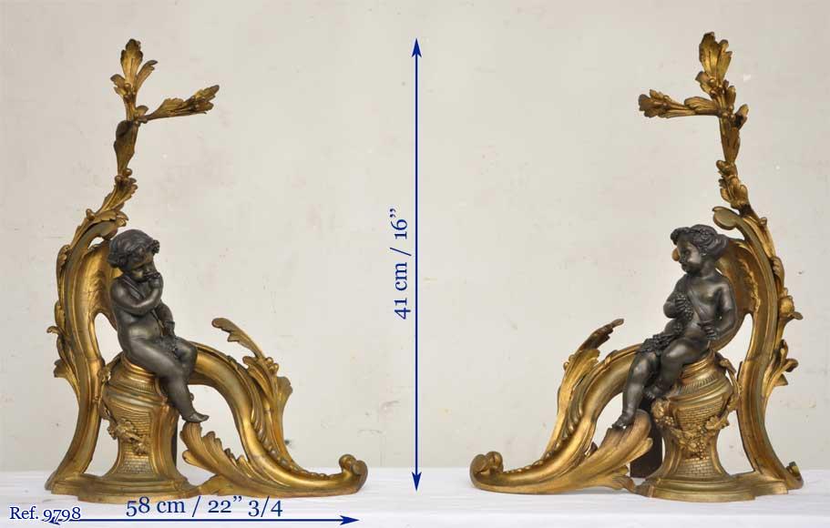 Chenets anciens à l'Allégorie du Vin, en bronze à deux patines Chenets anciens à l'Allégorie du Vin, en bronze à deux patines-7