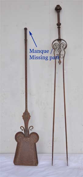Accessoires de cheminées anciens : pince et pelle à décor géométrique Accessoires de cheminées anciens : pince et pelle à décor géométrique-5