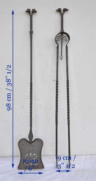 Accessoires de cheminées anciens : pince et pelle à décor ajourée Accessoires de cheminées anciens : pince et pelle à décor ajourée-6