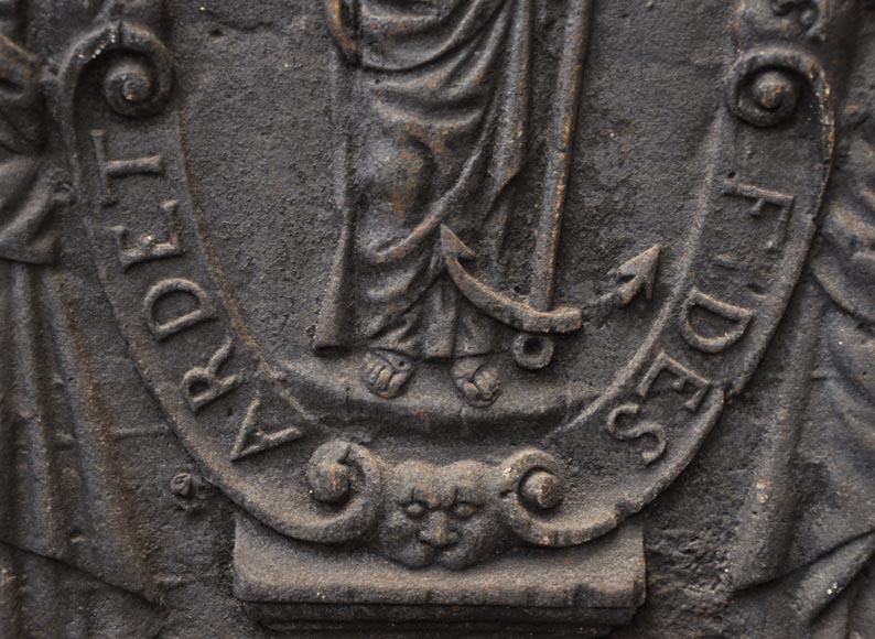 Grande plaque de cheminée ancienne à décor janséniste Grande plaque de cheminée ancienne à décor janséniste-3