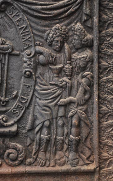 Grande plaque de cheminée ancienne à décor janséniste Grande plaque de cheminée ancienne à décor janséniste-6