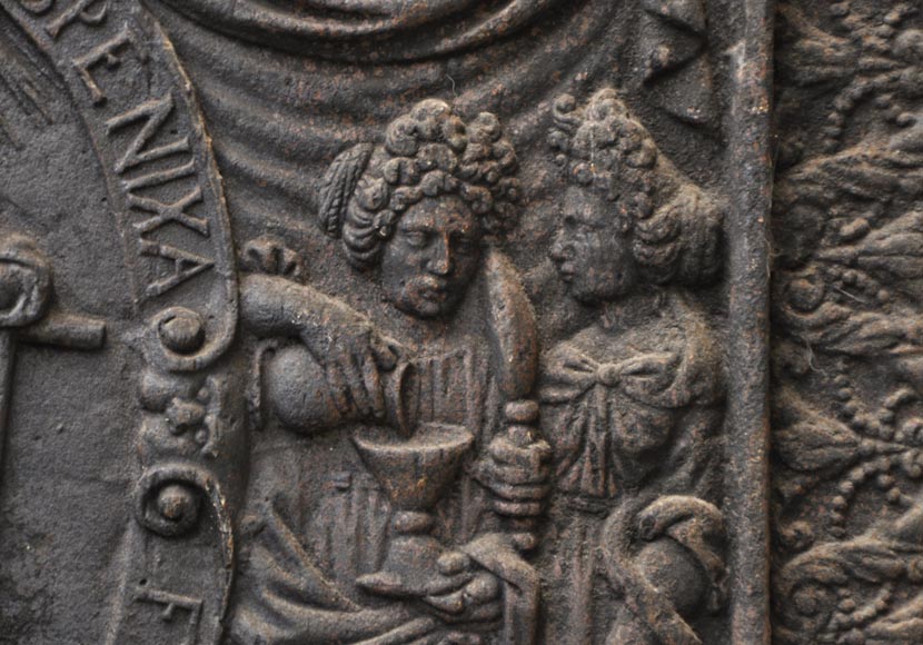 Grande plaque de cheminée ancienne à décor janséniste Grande plaque de cheminée ancienne à décor janséniste-7