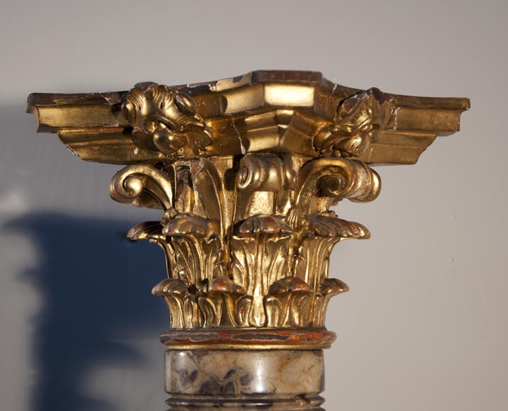 Paire de colonnes anciennes de style Louis XVI en Brèche Violette et bois sculpté et doré Paire de colonnes anciennes de style Louis XVI en Brèche Violette et bois sculpté et doré-2