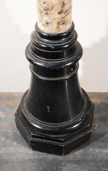 Paire de colonnes anciennes de style Louis XVI en Brèche Violette et bois sculpté et doré Paire de colonnes anciennes de style Louis XVI en Brèche Violette et bois sculpté et doré-4