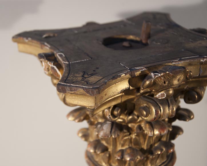 Paire de colonnes anciennes de style Louis XVI en Brèche Violette et bois sculpté et doré Paire de colonnes anciennes de style Louis XVI en Brèche Violette et bois sculpté et doré-6