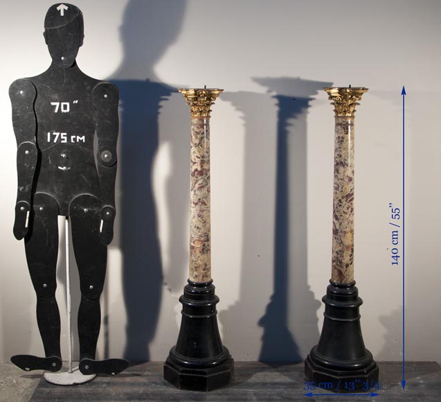 Paire de colonnes anciennes de style Louis XVI en Brèche Violette et bois sculpté et doré Paire de colonnes anciennes de style Louis XVI en Brèche Violette et bois sculpté et doré-7