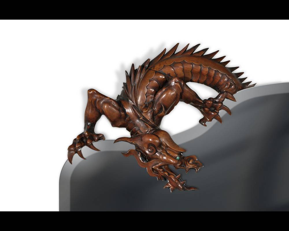 Maison des Bambous de Perret et Vibert (attribué à) - Grand miroir au dragon-2