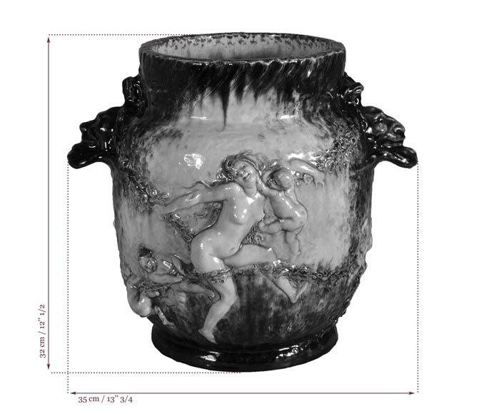 Théodore DECK (1823-1891) et Joseph Gustave CHERET (1838-1894) - Important vase à décor en relief de naïades et de chérubins-9