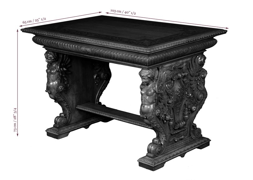 Henri-Auguste FOURDINOIS (1830-1907) - Table de style néo-Renaissance à décor de chimères-7