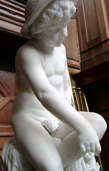« LE PETIT PECHEUR » Sculpture en marbre de Charles JANSON exposée au Salon de 1859.   -4