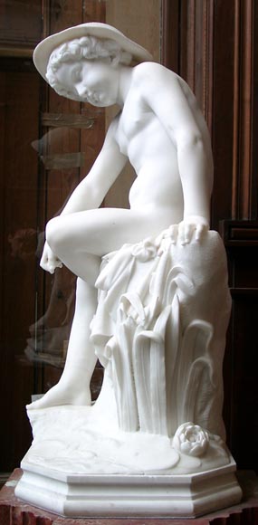 « LE PETIT PECHEUR » Sculpture en marbre de Charles JANSON exposée au Salon de 1859.   -6