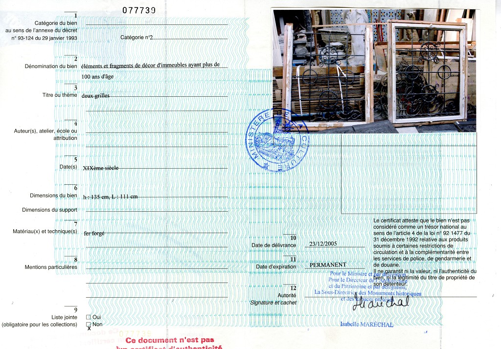 Certificat d'exportation