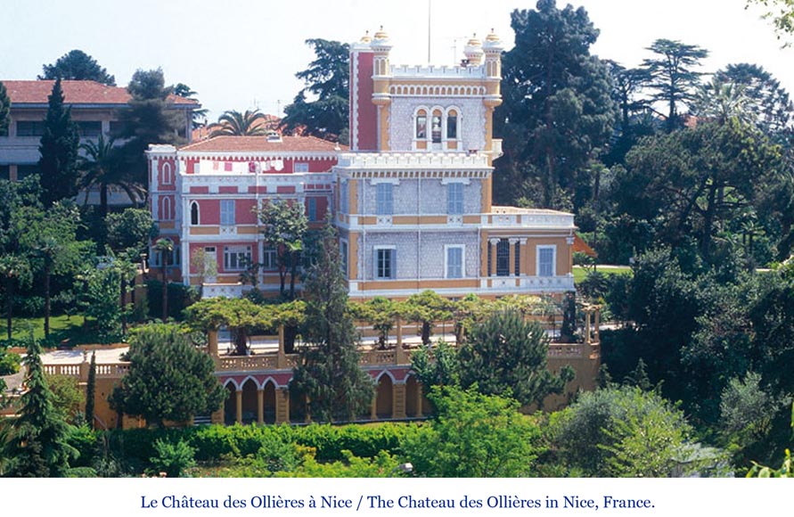 « Le Départ pour la chasse » Grand vitrail en verre émaillé de l’atelier Lorin, provenant du château des Ollières à Nice-16