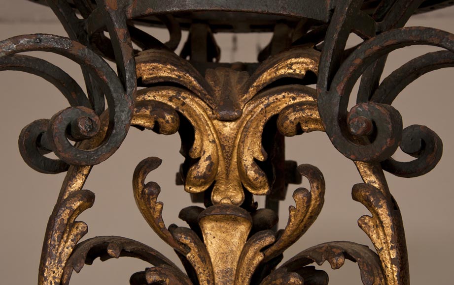 Brasero de style Louis XV en fer forgé doré à l'huile-4
