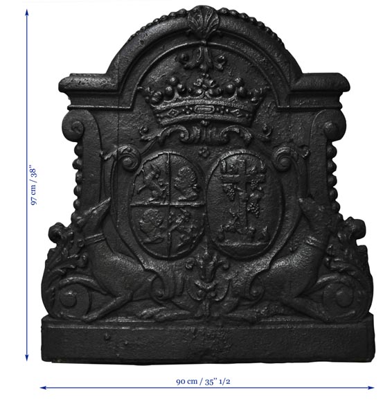 Plaque de cheminée ancienne aux armes d'alliance de Gilles Brunet, Marquis de la Palisse, et de Françoise-Suzanne Bignon-6