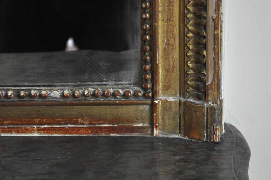 Grand trumeau ancien de style Louis XVI en bois et stuc doré à décor d'oiseaux-4