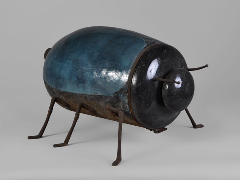 Lampe Zoomorphe Scarabée En Céramique émaillée - Vintage - État Parfait