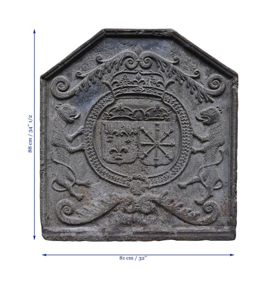 Belle plaque de cheminée ancienne du XVIIIè siècle aux Armes de France et de Navarre-7
