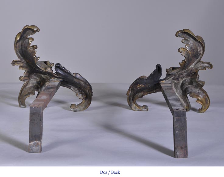 Petite paire de chenets de style Louis XV en bronze-8
