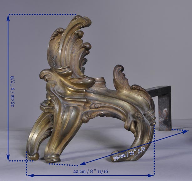 Petite paire de chenets de style Louis XV en bronze-9
