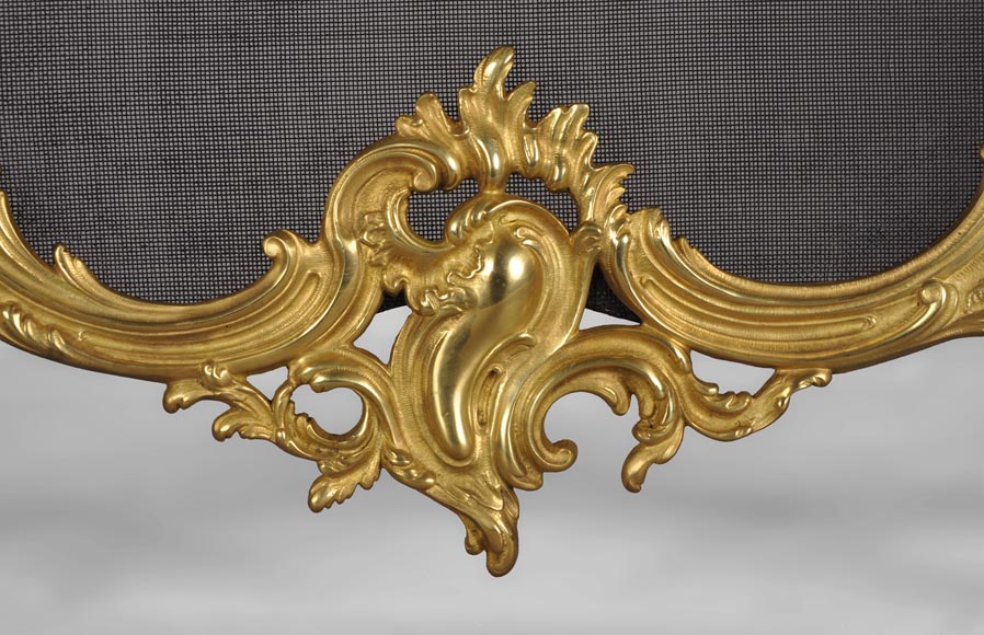 Pare étincelle ancien de style Louis XV en bronze doré à l'Allégorie de l'Hiver-3