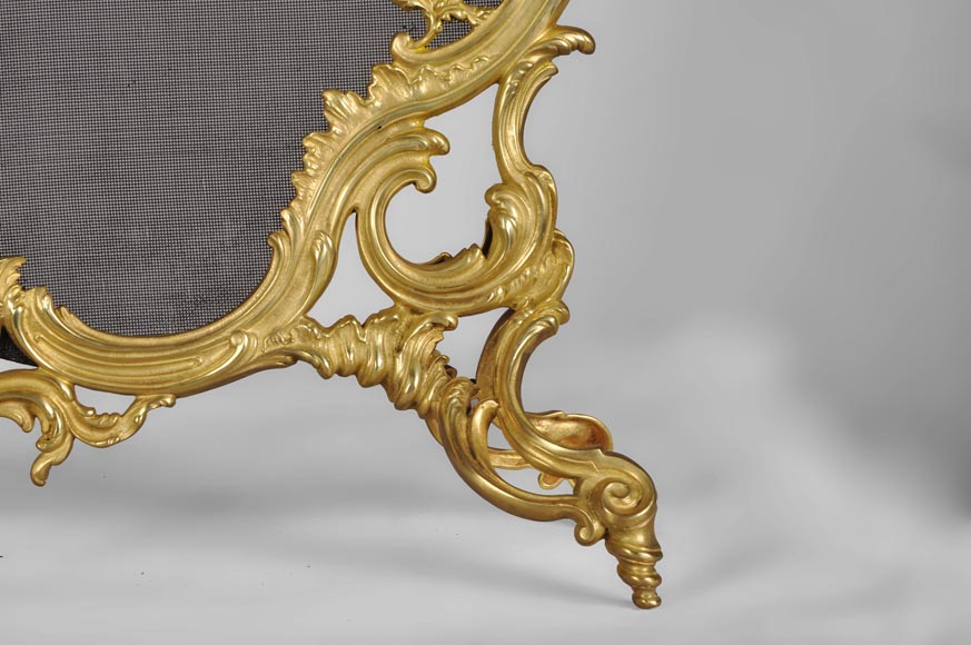 Pare étincelle ancien de style Louis XV en bronze doré à l'Allégorie de l'Hiver-5