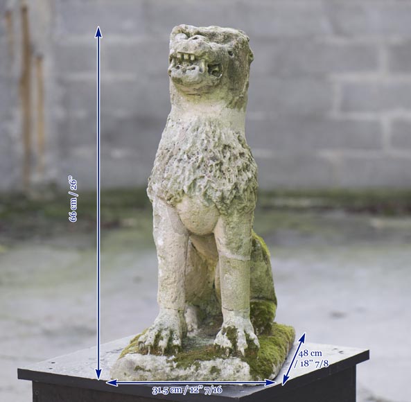 Lion, statue ancienne de jardin en pierre du XVIIè siècle-5