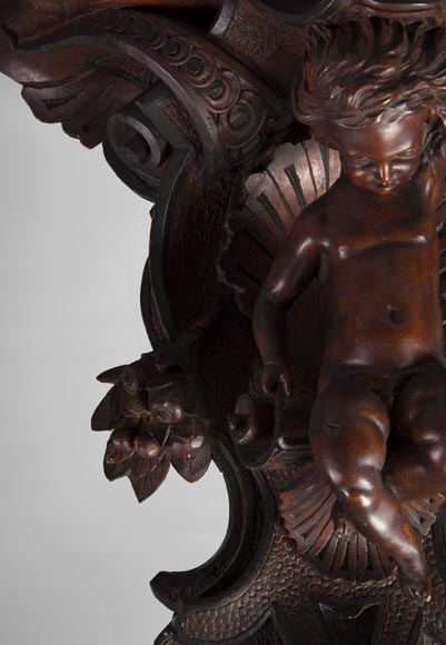 Paire de consoles d'applique en noyer sculpté à décor de putti, époque Napoléon III-3