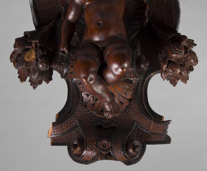 Paire de consoles d'applique en noyer sculpté à décor de putti, époque Napoléon III-5