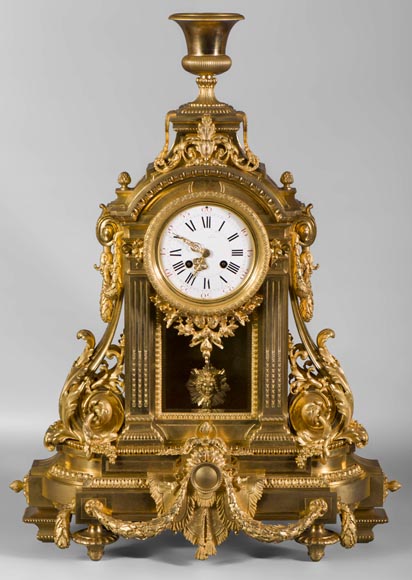 Triptyque Baroque - Pendule Et 2 Chandeliers 5 Flammes - Style Luigi XVI