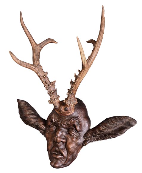 STEINER Hermann (1878-1963) masque de faune en bois sculpté et bois de cerf-1
