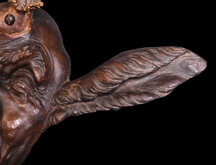STEINER Hermann (1878-1963) masque de faune en bois sculpté et bois de cerf-3