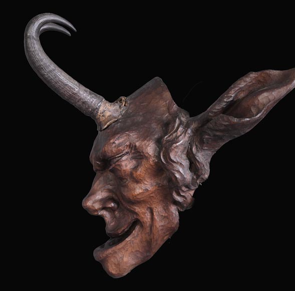 STEINER Hermann (1878-1963) masque de faune en bois sculpté et cornes de bouquetin-1