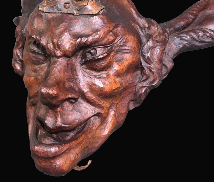 STEINER Hermann (1878-1963) masque de faune en bois sculpté et cornes de bouquetin-3