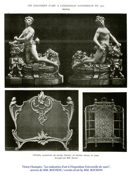 François LINKE (1855-1946) and BOUHON Frères - Gilt bronze firescreen adorned with espagnolettes and attributes of love_fr
